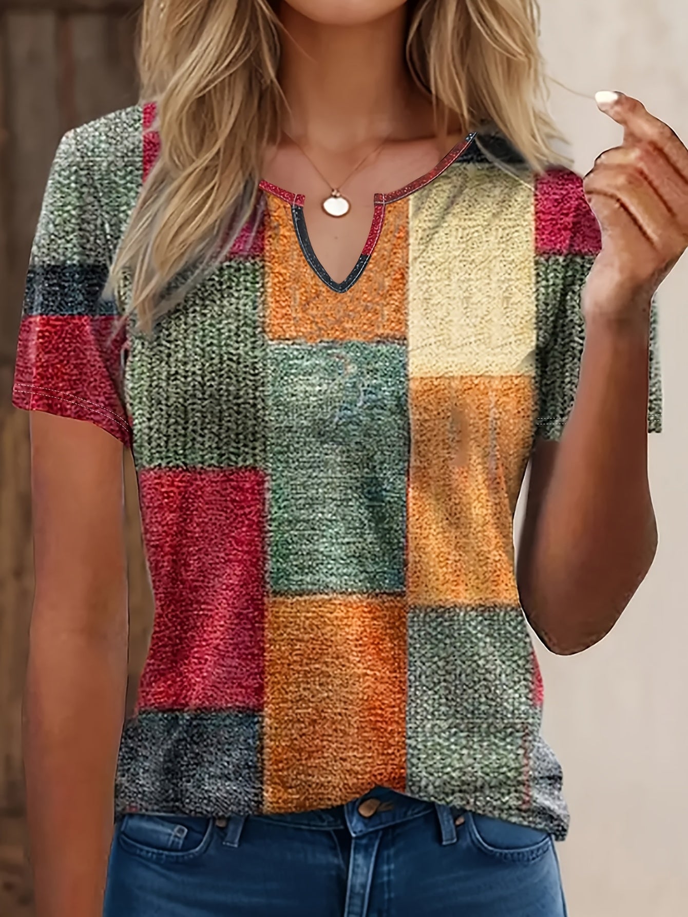 Fashion Plaid Print Casual Short-sleeved T-shirt[directional]